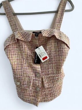 Lea & Viola Pink and Gold Tweed Bustier Top
